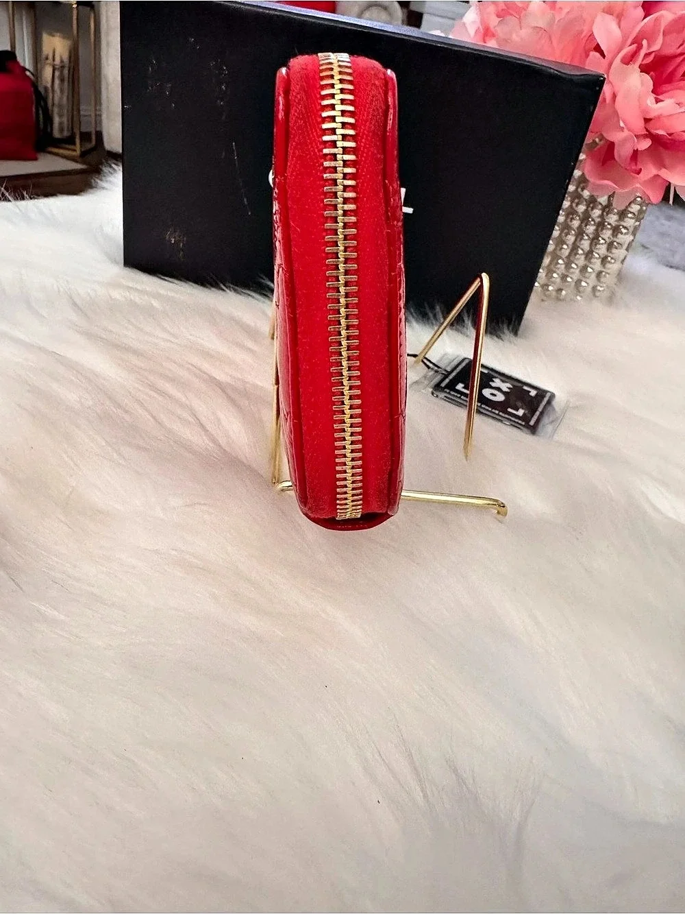 Chanel Red Puzzle Patent Leather Long Zip Around Wallet with Gold-Tone Hardware